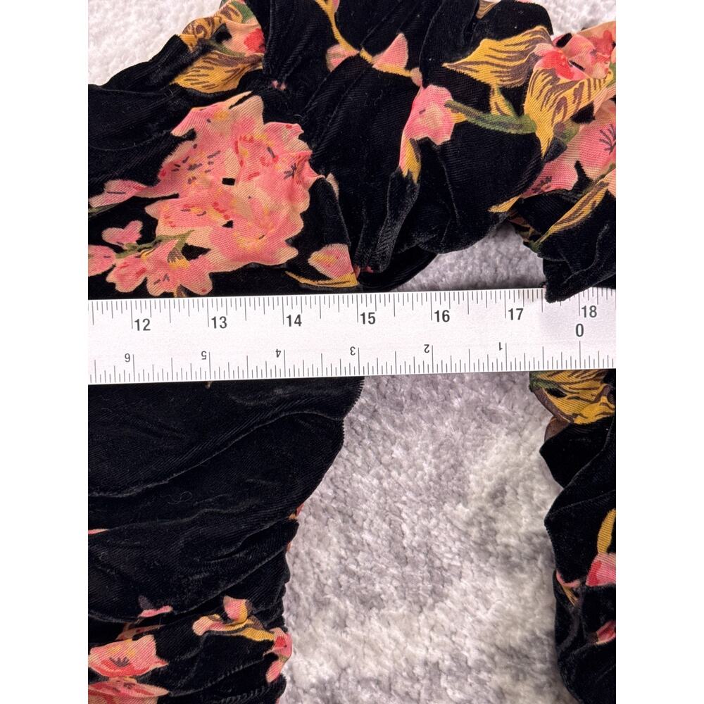 House Of CB Dress Small Womens Black Floral Velvet Ruched Mini Cocktail - Picture 5 of 9